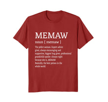 Load image into Gallery viewer, Memaw Definition Grandma Mother Day Gifts Women T-Shirt