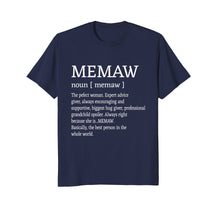 Load image into Gallery viewer, Memaw Definition Grandma Mother Day Gifts Women T-Shirt