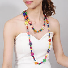 Load image into Gallery viewer, MANILAI Boho Multicolor Woods Necklaces For Women Long Wooden Beads Pendant Statement Necklace Beaded Ethnic Jewelry Handmade