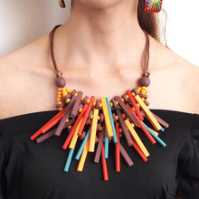 Load image into Gallery viewer, MANILAI Boho Multicolor Woods Necklaces For Women Long Wooden Beads Pendant Statement Necklace Beaded Ethnic Jewelry Handmade