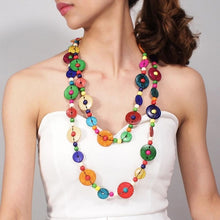 Load image into Gallery viewer, MANILAI Boho Multicolor Woods Necklaces For Women Long Wooden Beads Pendant Statement Necklace Beaded Ethnic Jewelry Handmade
