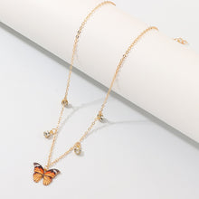 Load image into Gallery viewer, Luxury European Women Butterfly Pendant Necklaces Female Colorful Rhinestone Gold Chain Simple Choker Necklace Jewelry For Girls
