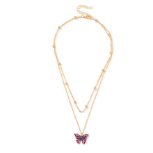 Load image into Gallery viewer, Luxury European Women Butterfly Pendant Necklaces Female Colorful Rhinestone Gold Chain Simple Choker Necklace Jewelry For Girls
