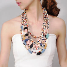 Load image into Gallery viewer, MANILAI Boho Multicolor Woods Necklaces For Women Long Wooden Beads Pendant Statement Necklace Beaded Ethnic Jewelry Handmade
