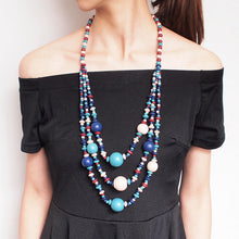 Load image into Gallery viewer, MANILAI Boho Multicolor Woods Necklaces For Women Long Wooden Beads Pendant Statement Necklace Beaded Ethnic Jewelry Handmade
