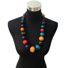 Load image into Gallery viewer, MANILAI Boho Multicolor Woods Necklaces For Women Long Wooden Beads Pendant Statement Necklace Beaded Ethnic Jewelry Handmade
